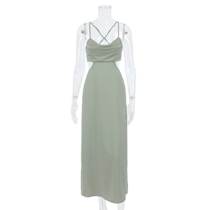 Sexy Satin Backless Long Sleeveless Party Dresses
