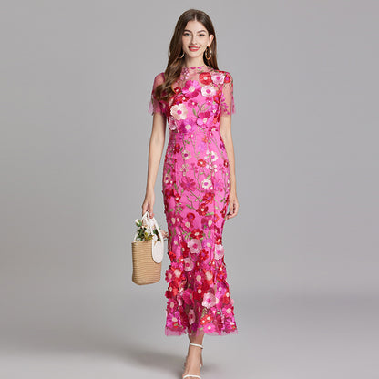 Designed 3d Flowers Embroidery Mermaid Sheath Dresses