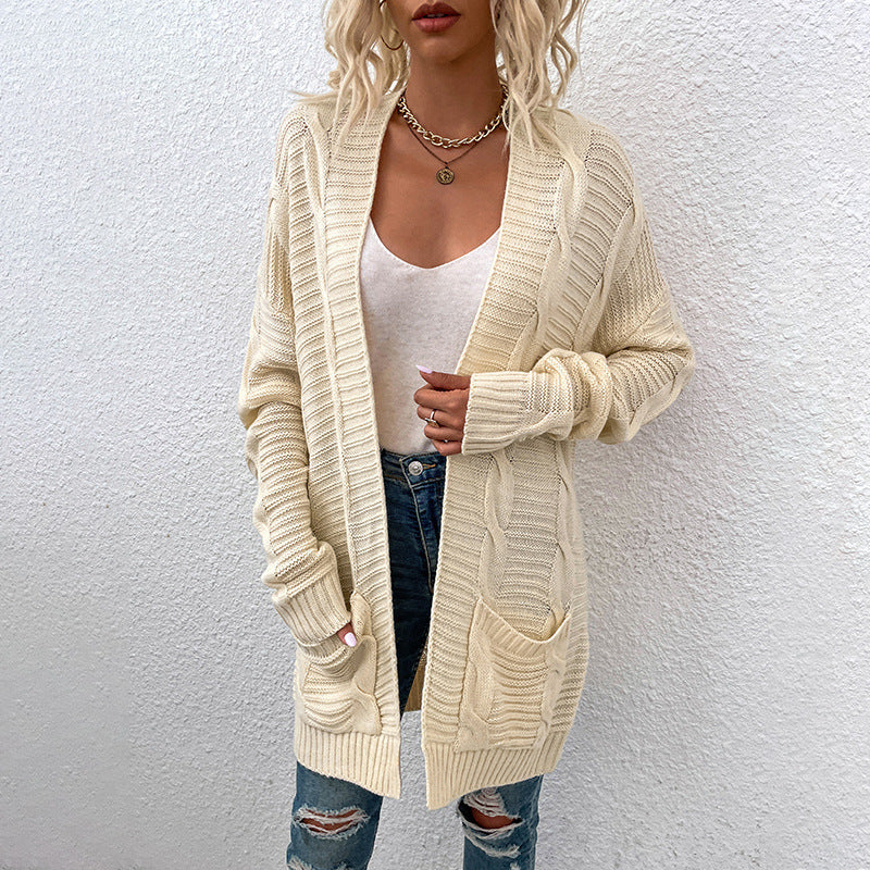 Fashion Twist Design Knitted Long Cardigan Sweaters