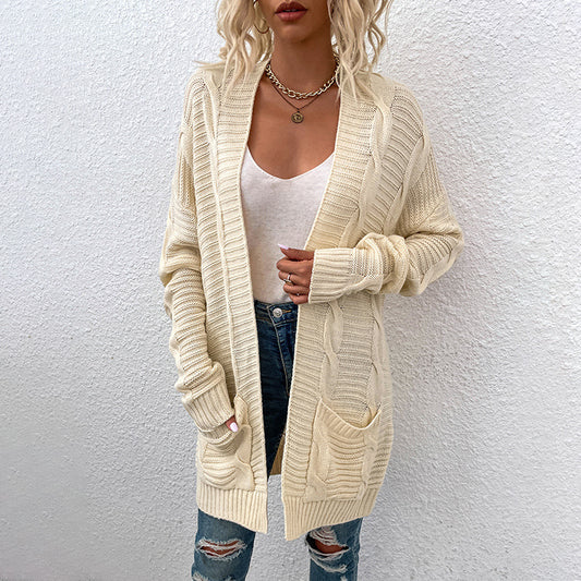 Fashion Twist Design Knitted Long Cardigan Sweaters