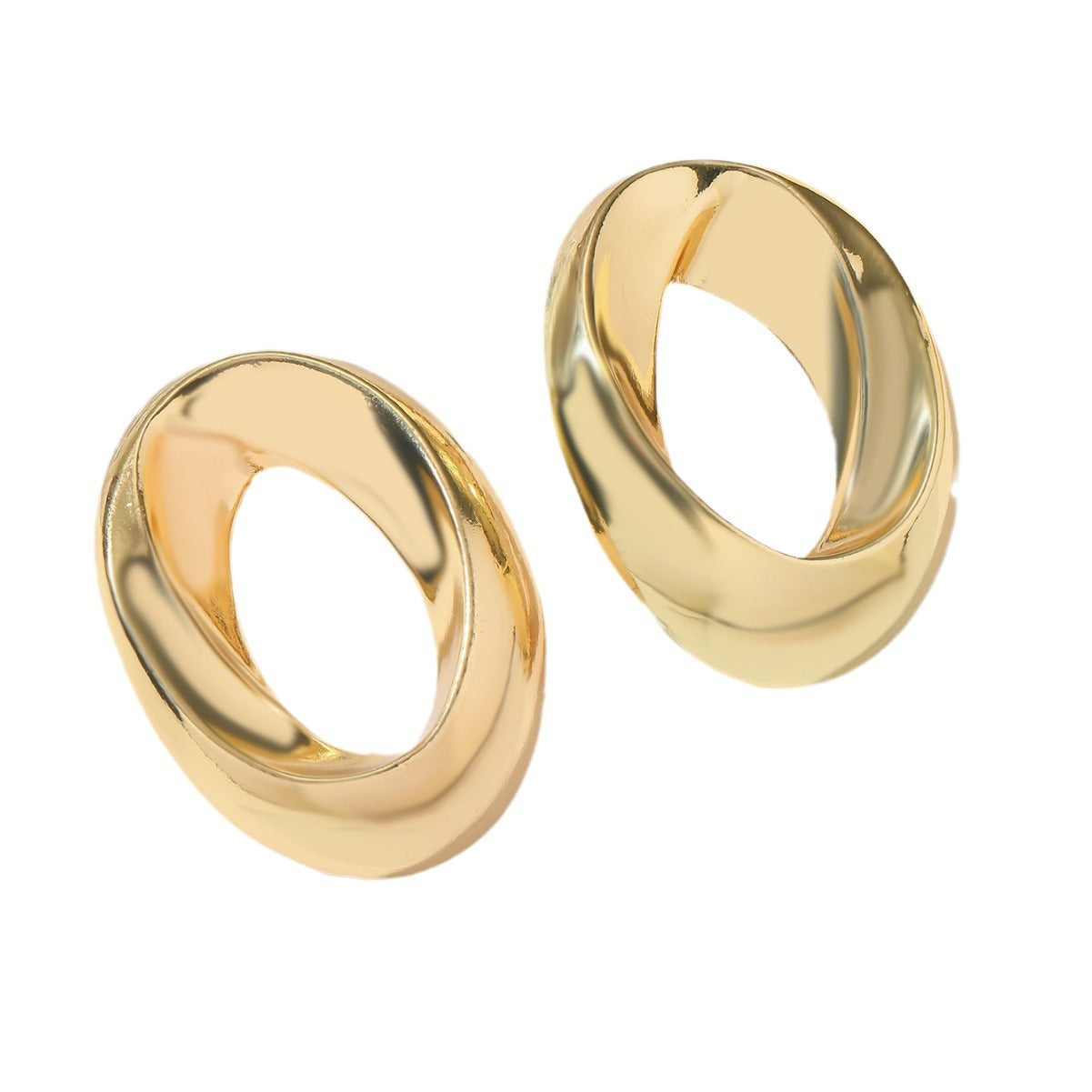 Vintage Metal Wind Oval Glossy Earrings Women's Retro Temperament Geometric Stud Earrings