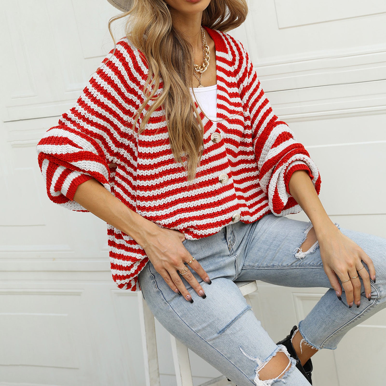 Casual Striped Long Sleeves Knitted Cardigans