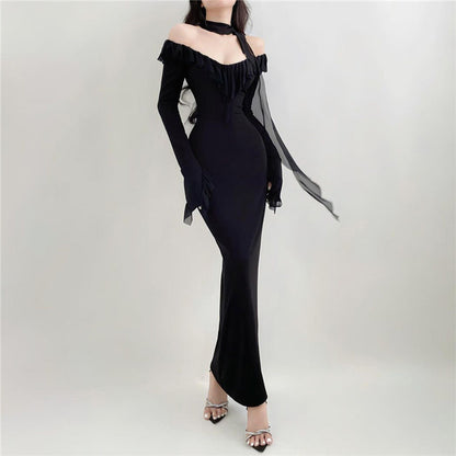 Sexy Off The Shoulder Long Black Long Sheath Dresses