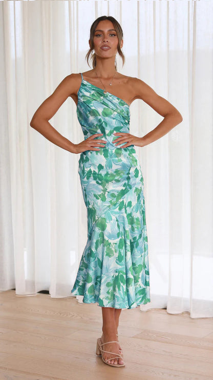 Fashion Summer One Shoulder Midi Length Dresses