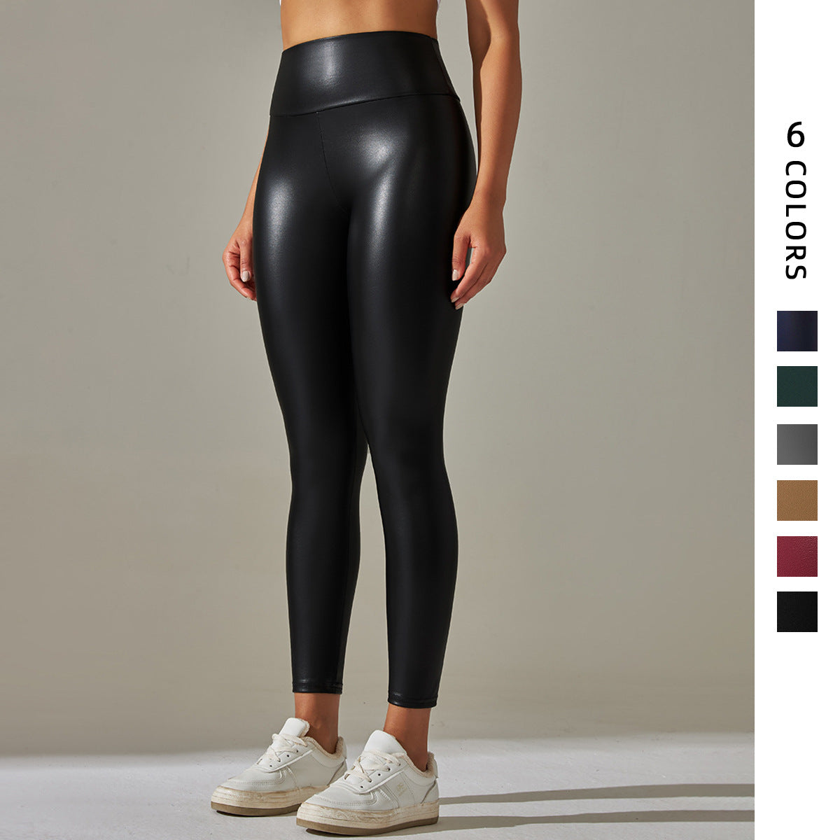 Sexy Elastic Pu High Waist Yoga Leggings