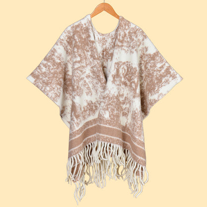 Women Literary Faux Wool Knitted Scarf Split Cloak for Traveling