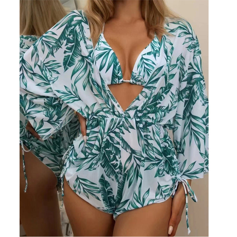 Sexy Net Drawstring 3pcs Women Swimsuits