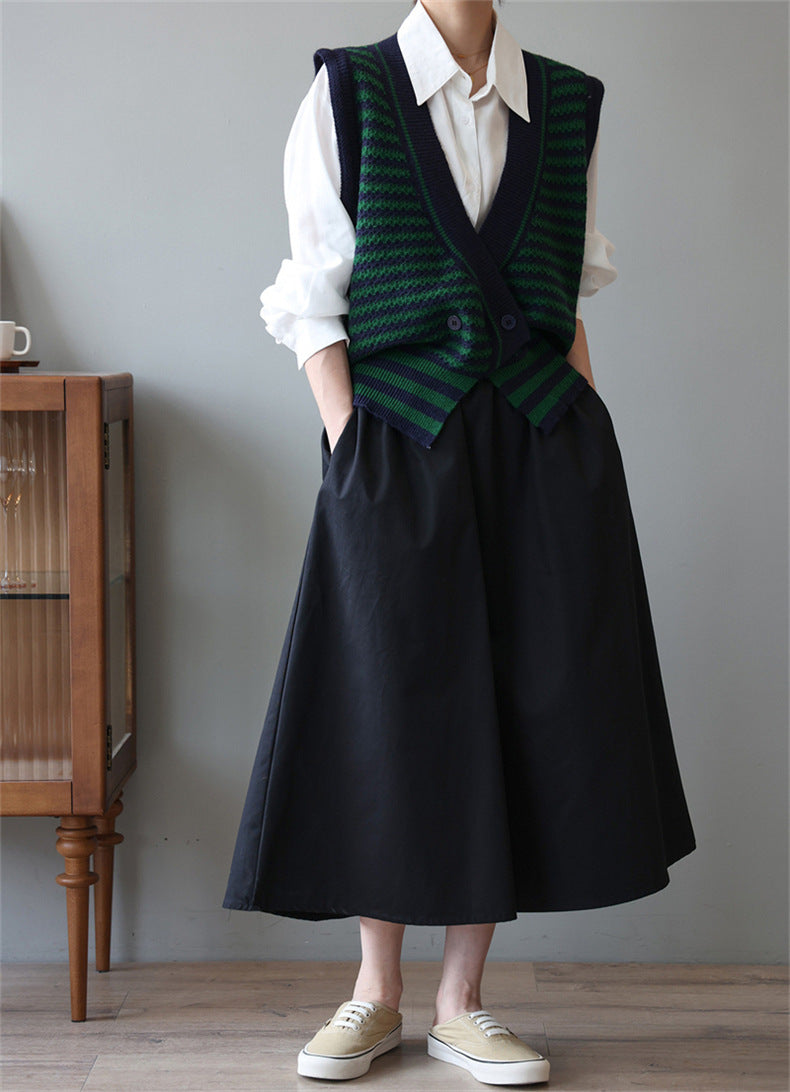 Vintage Designed Striped Knitted Top Vest