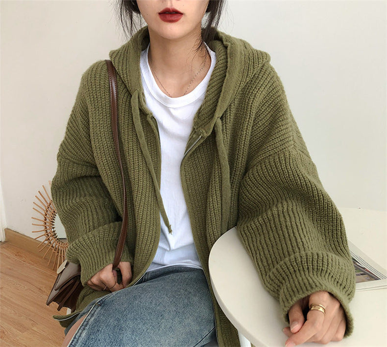 Casual Vintage Knitted Hoodies Cardigan Sweaters