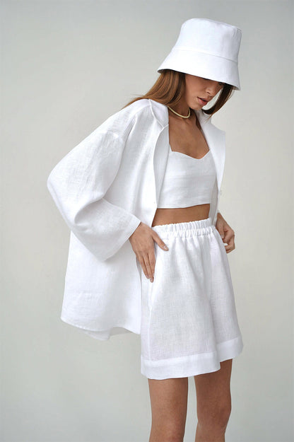 Summer Cotton Long Sleeves Shirts and Shorts Suits