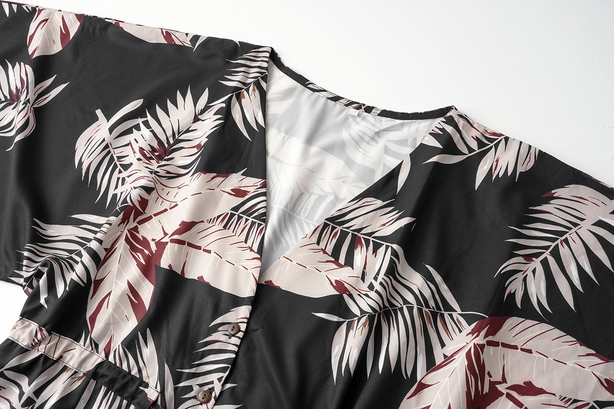 Casual Summer Leaf Print Half Sleeves Mini Dresses