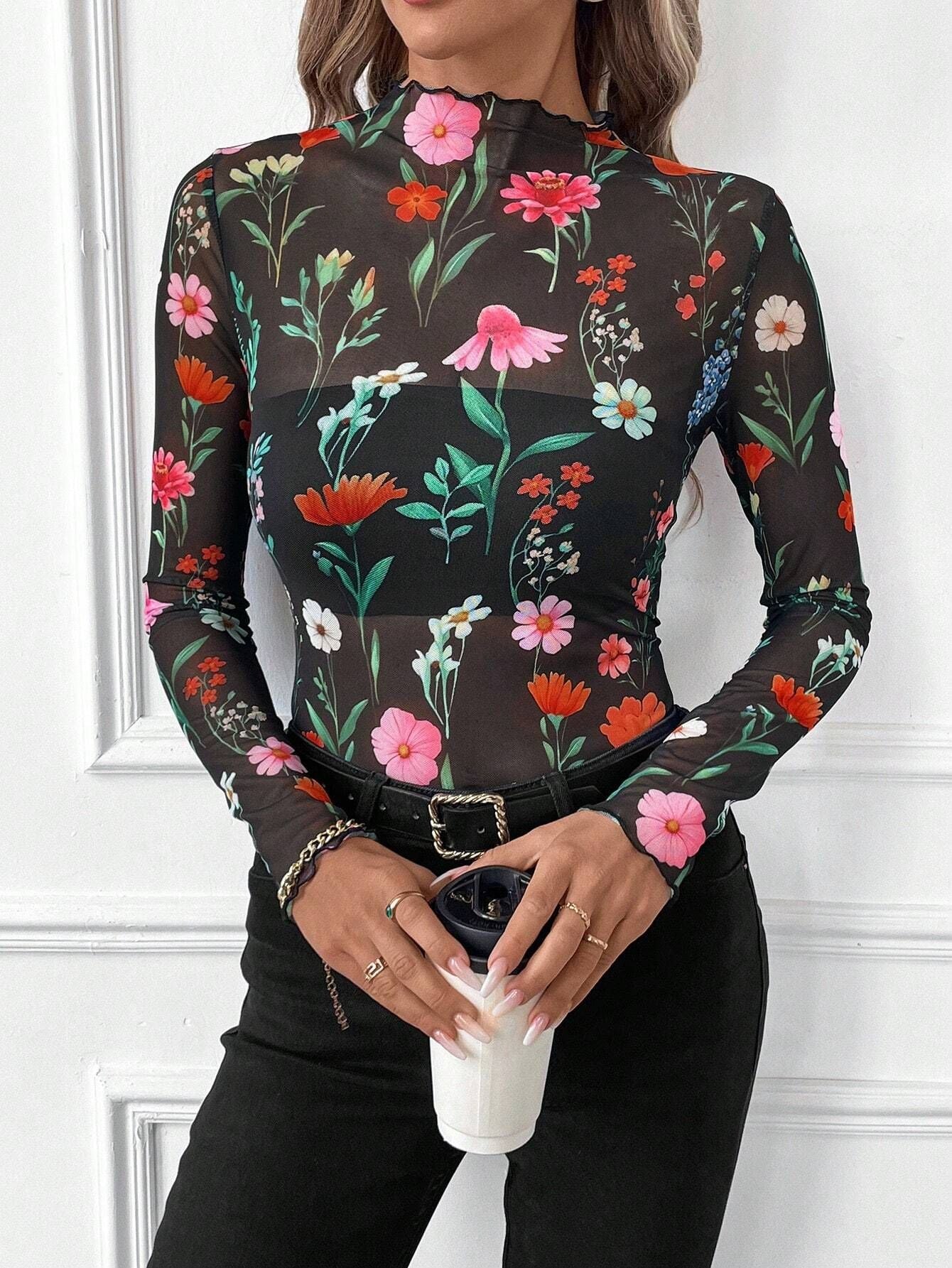 Sexy Net Sheath Long Sleeves T Shirts
