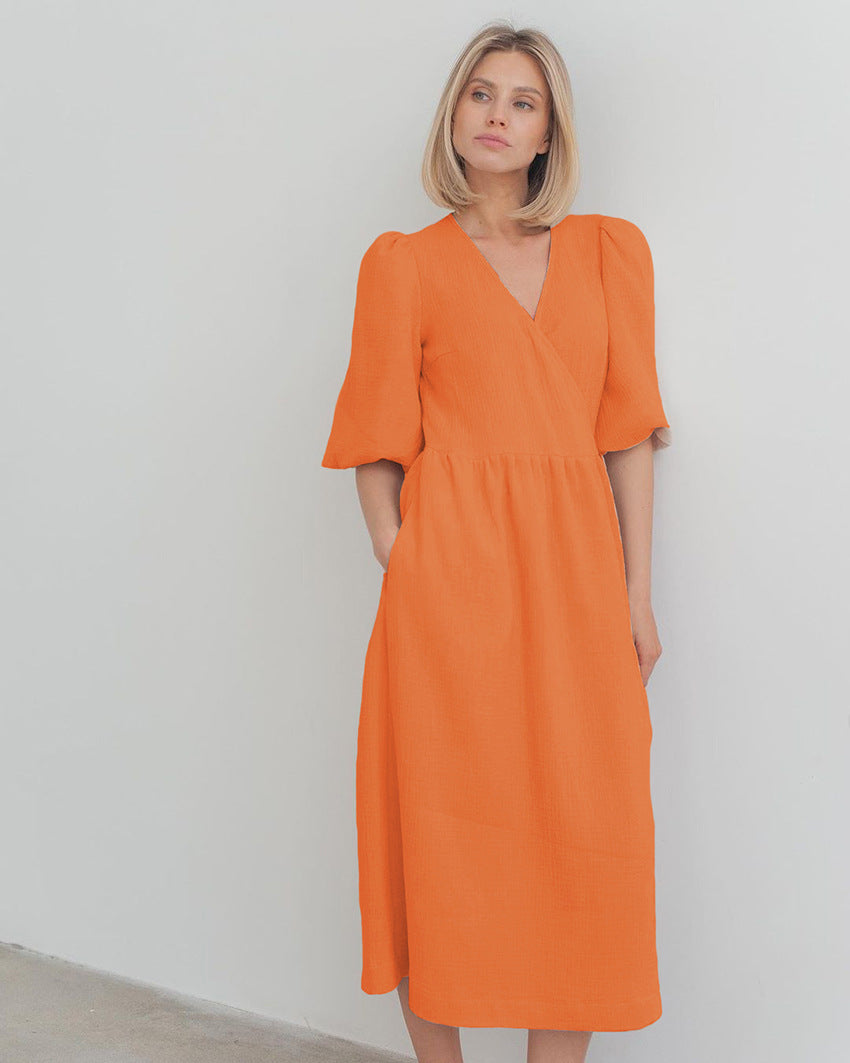 Elegant Cotton Summer Short Sleeves Midi Dresses