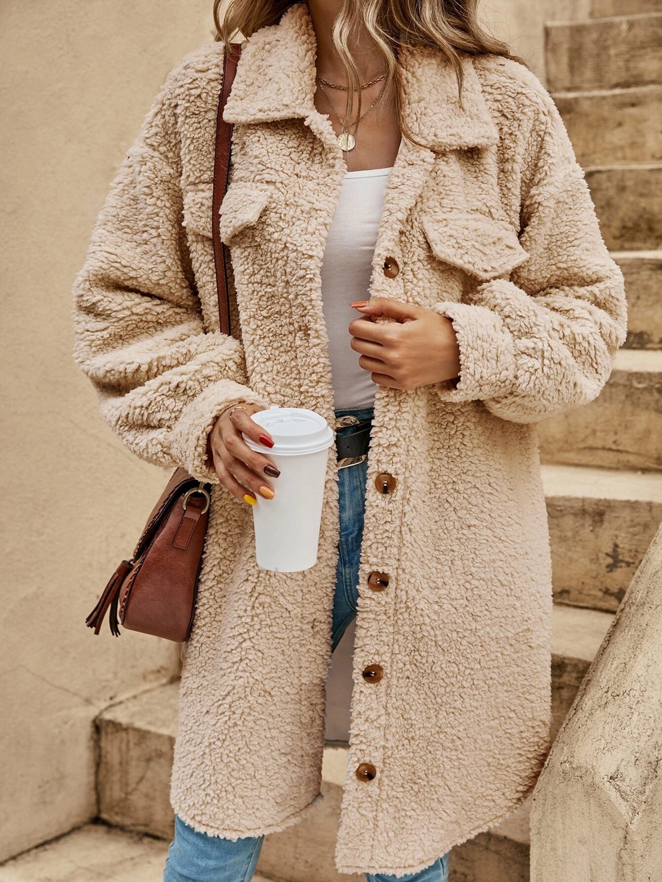 Fashion Turnover Collar Women Long Outerwear