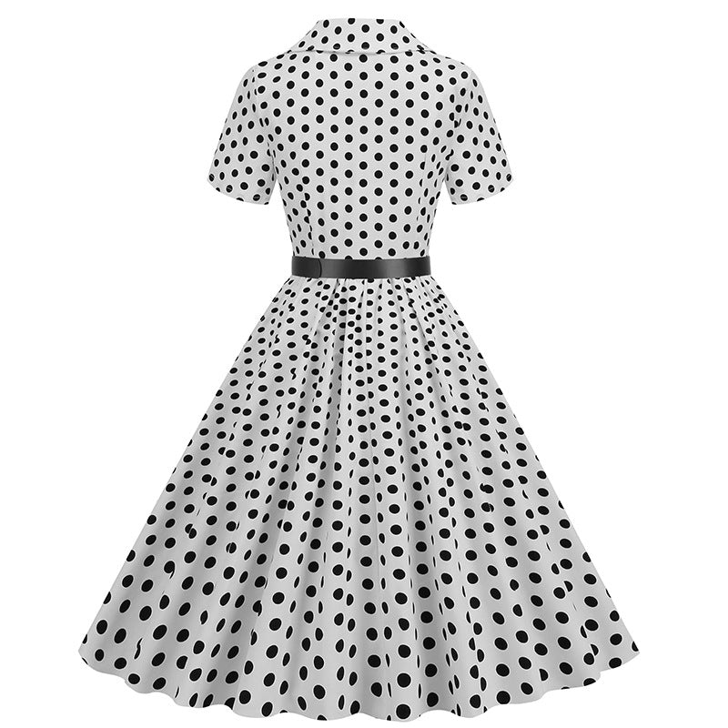 Vintage Turnover Collar Short Sleeves Dresses