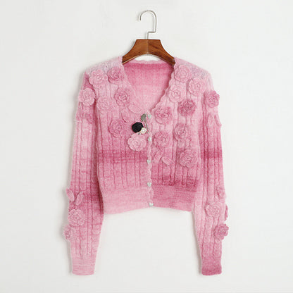 Fashion Lovely 3D Floral Design Short Knitted Sweaters