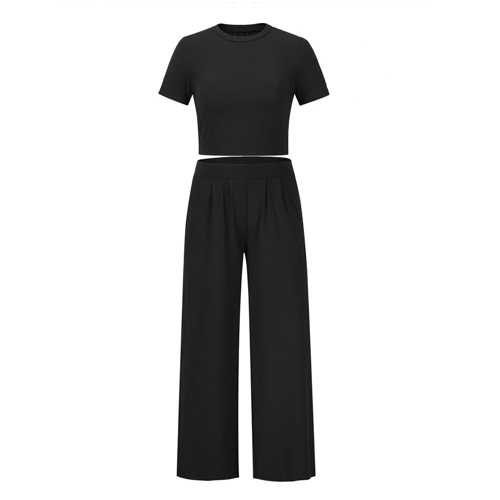 Casual Summer Short Sleeves Shirts & Wide Legs Pants for Women
