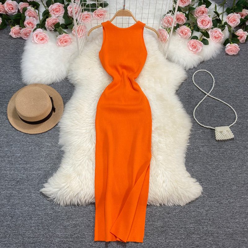 Sexy Summer Twist Designed Knitted Tank Top Elastic Dresses