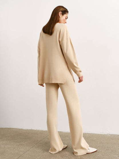 Casual Women High Neck Sweaters and Pants Two Pieces Sets