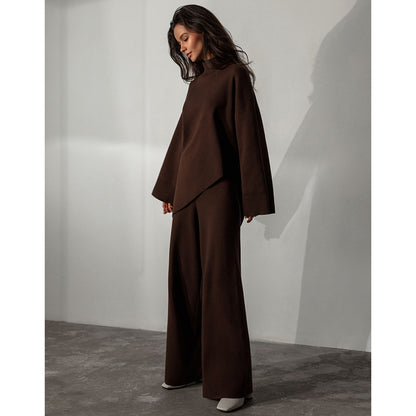 Casual Irregular Pullover Sweaters and Wide Legs Pants Outfits Sets