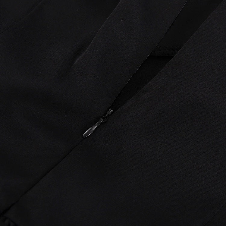 Designer Doll-Collar Cinched-Waist Slimming Little Black Dress