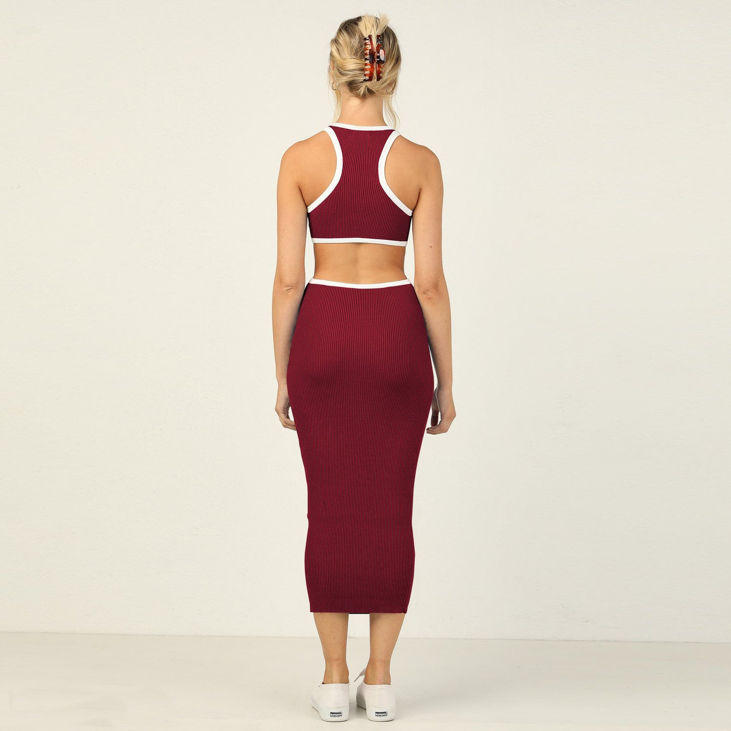 Sexy Backless Knitted Sheath Midi Dresses