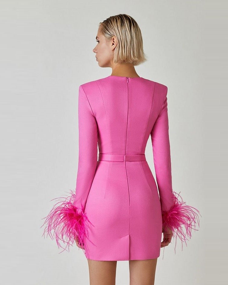 Sexy Square Neckline Feather Design Mini Dresses