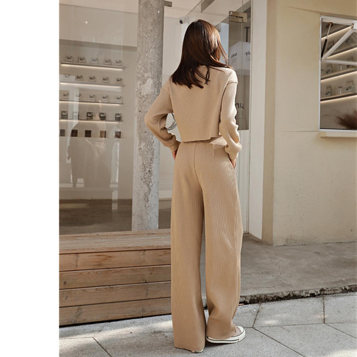 Casual Fall/Winter Two Pieces Tops & Wide Legs Pants