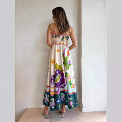 Casual Long Dress Women's Garment Suspender Print Sleeveless Pendulum Dress