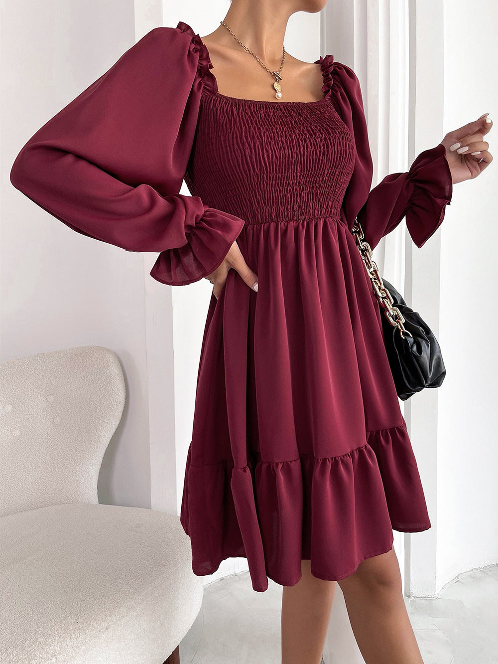 Casual Square Neckline High Waist Women Dresses