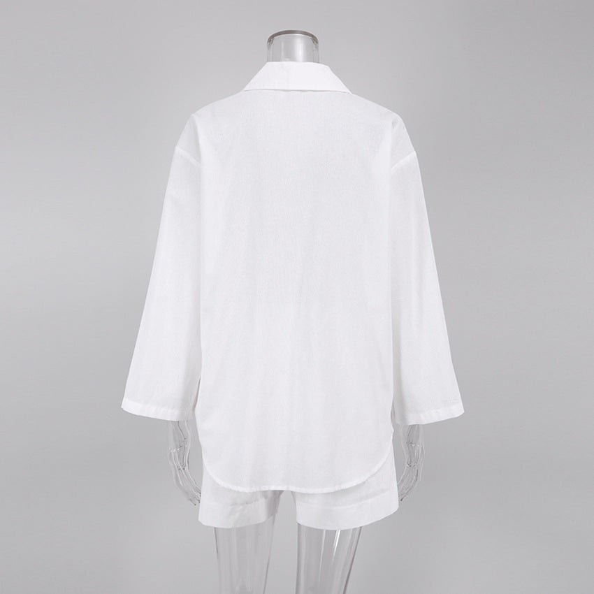 Summer Cotton Long Sleeves Shirts and Shorts Suits