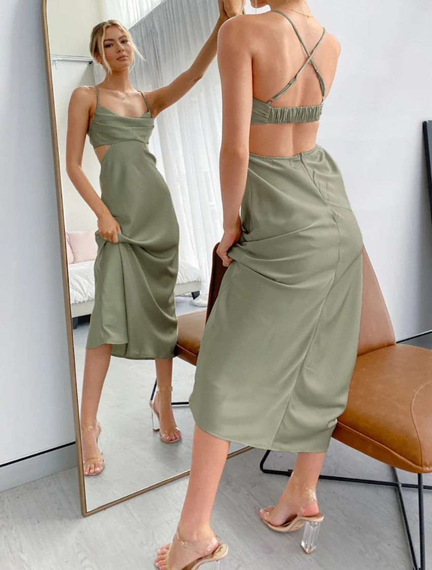 Sexy Satin Backless Long Sleeveless Party Dresses