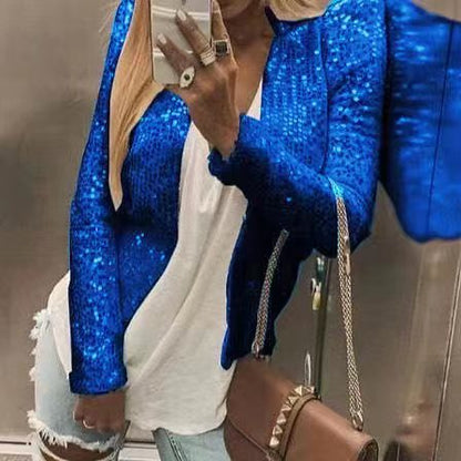 Fashion Stand Collar Sequined Short Coats for Women