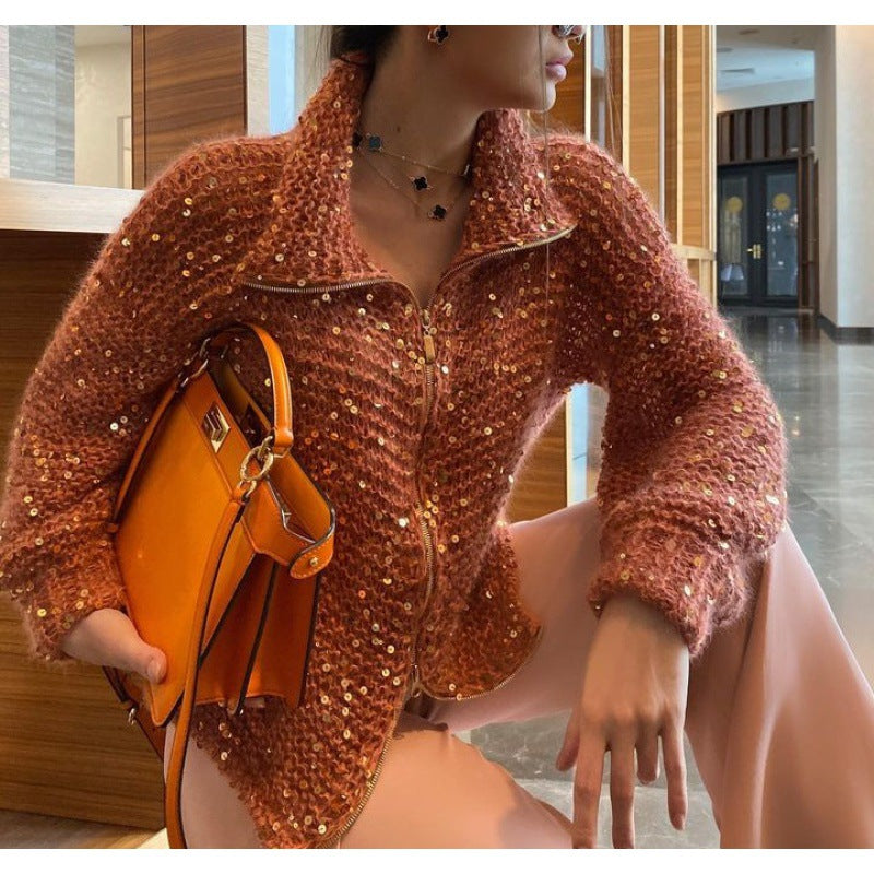Fashion Sequined V Neck Sweaters for Women