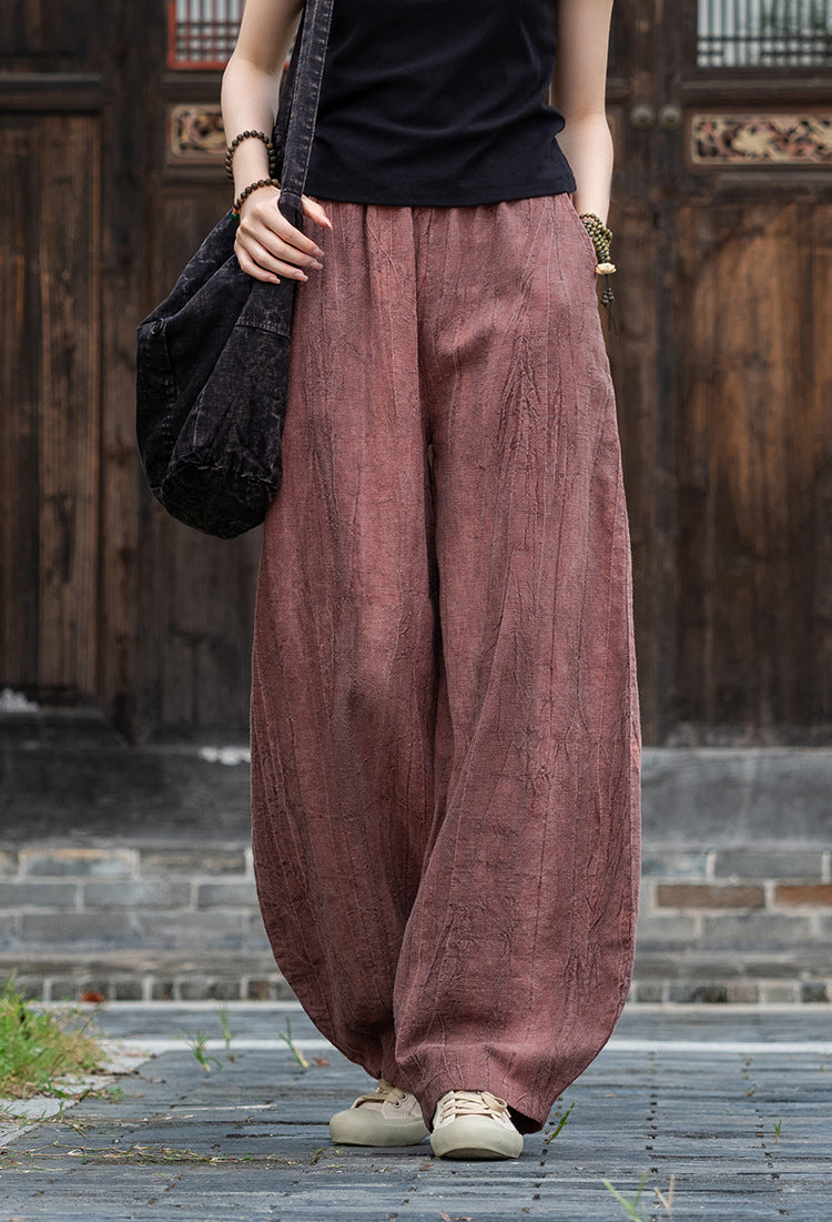 Casual Dyed Linen Wide Legs Pants