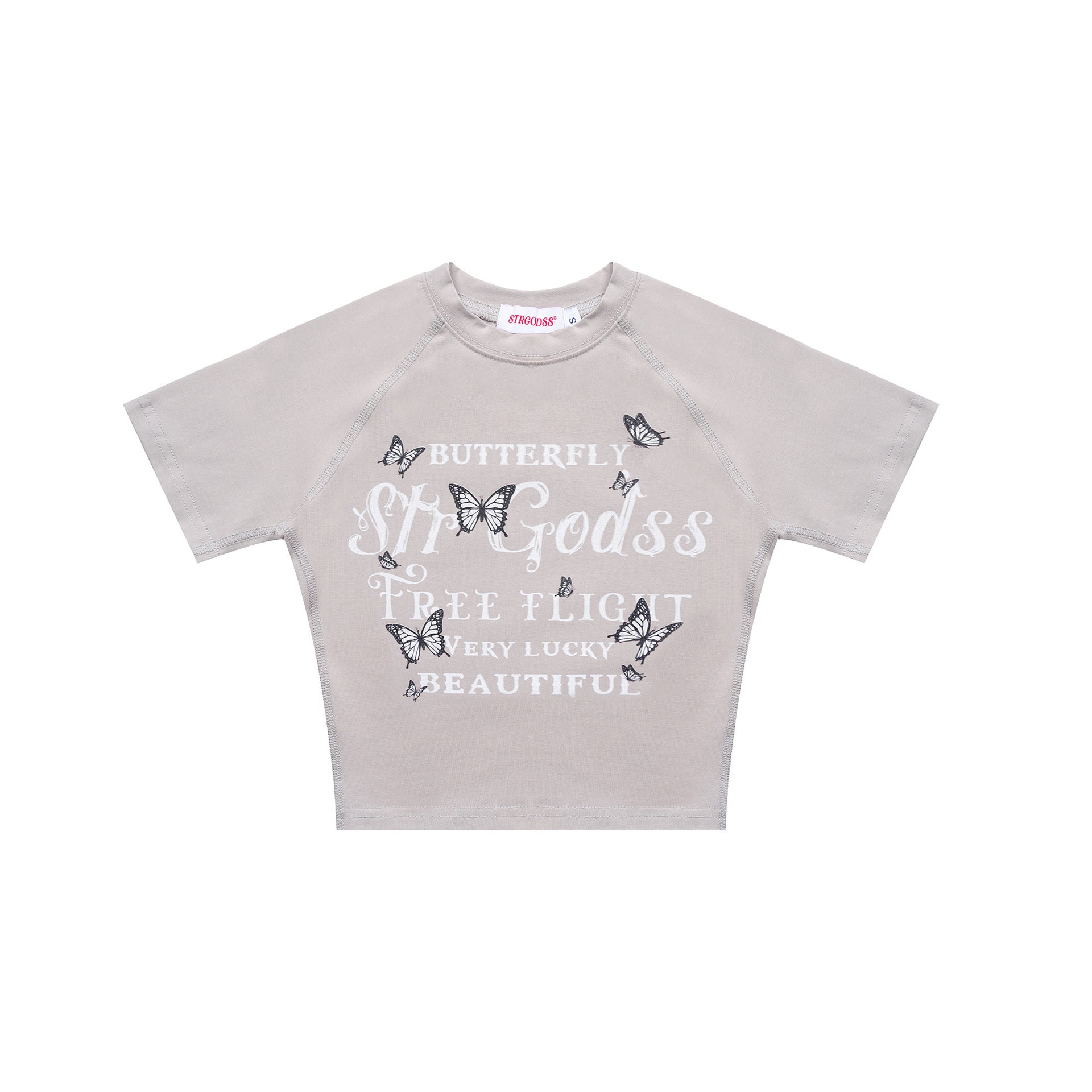 Vintage Butterfly Print Midriff Baring Short Sleeves T Shirts