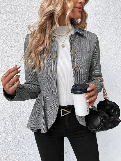 Fashion Ruffled Double Breasted Office Lady Blazers