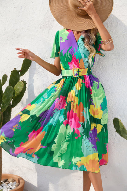 Summer Floral Print Short Sleeves Midi Dresses