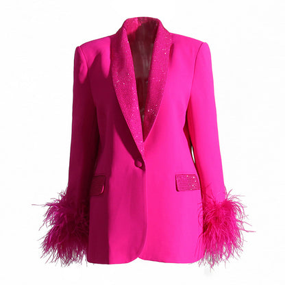 Luxury Designed Feather Blazer Coat for Women