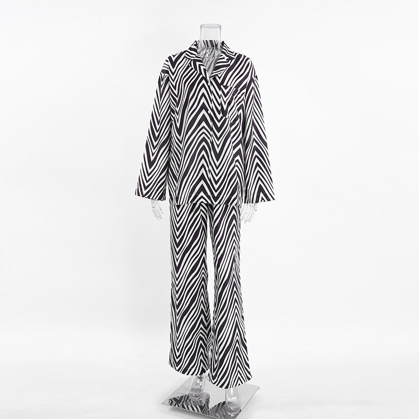 Fashion Black & White Stripes Two Pieces Suits for Women