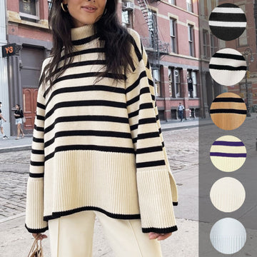 Fashion High Neck Striped Pullover Sweaters