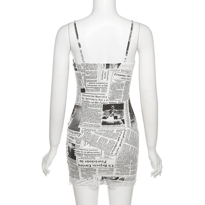 Sexy Newspaper Print Summer Sheath Mini Dresses