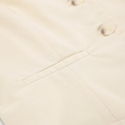 Ivory Cotton Linen Sleeveless Vest and Shorts Suits