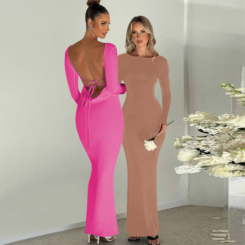 Sexy Backless Lace Up Long Sleeves Dresses