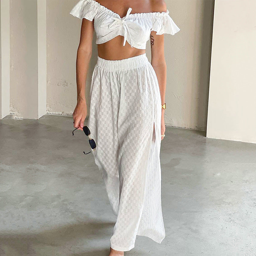 Sexy Designed Ruffled White Two Pieces Sets for Women