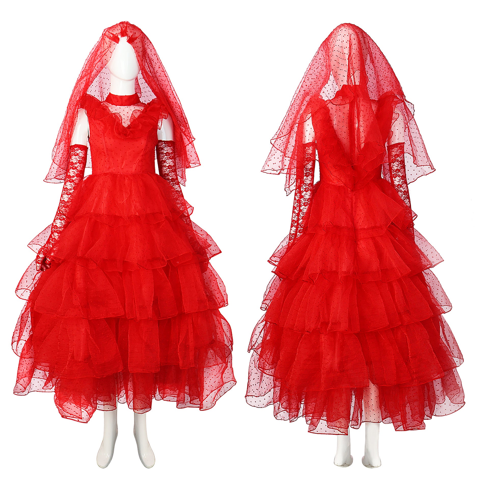 Halloween Beetle Juice Lydia Red Wedding Dress Cosplay Costume Suit