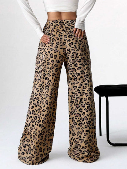 Casual Leopard Leopard Women Wide-leg Pants