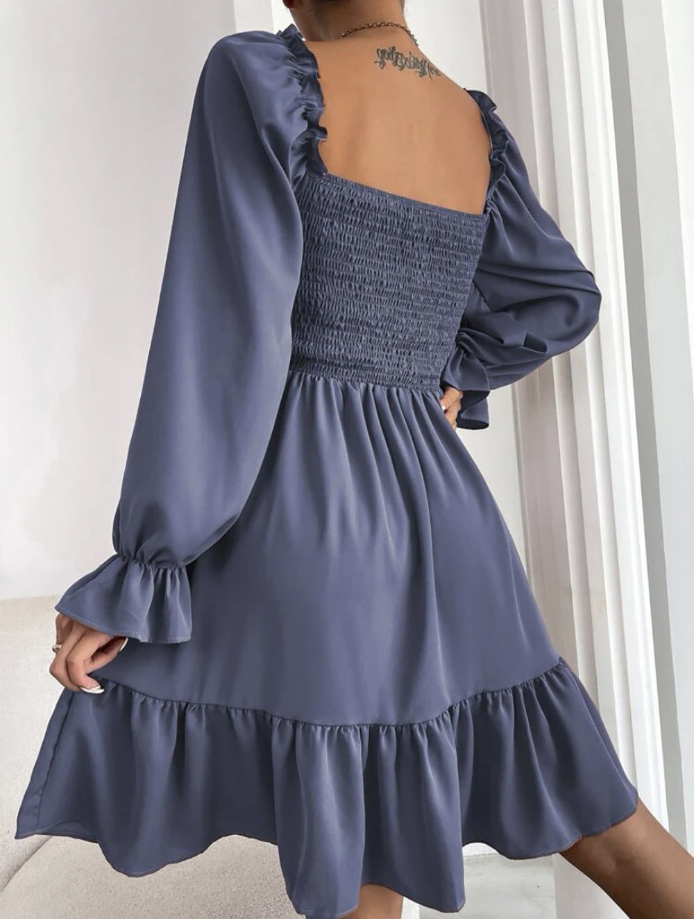 Casual Square Neckline High Waist Women Dresses