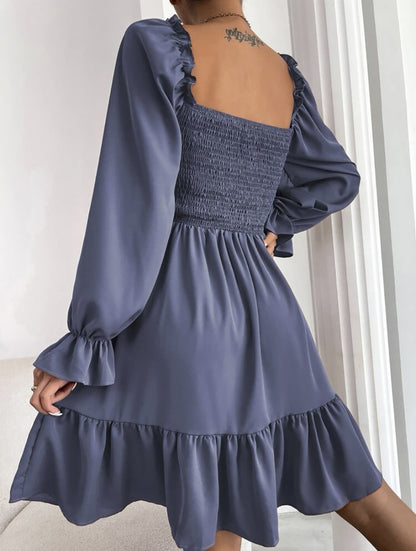 Casual Square Neckline High Waist Women Dresses
