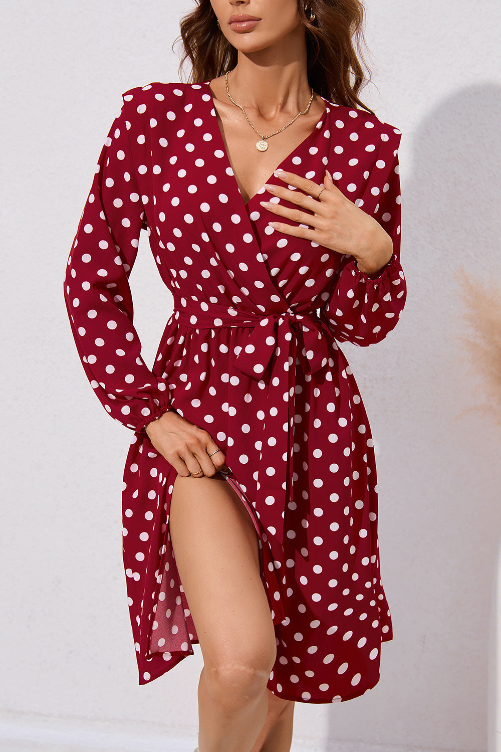 Casual Polka Dot Long Sleeves Short Dresses for Women